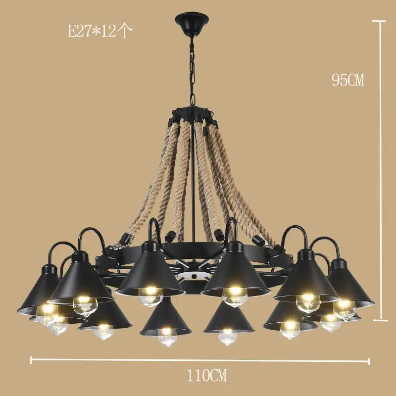 lustre style industriel en ferronnerie et corde de chanvre