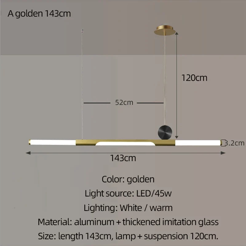 Chandelier in long dining room, black / gold thickened glass modern chandelier, hall, coffee shop, study, LED bar chandelier