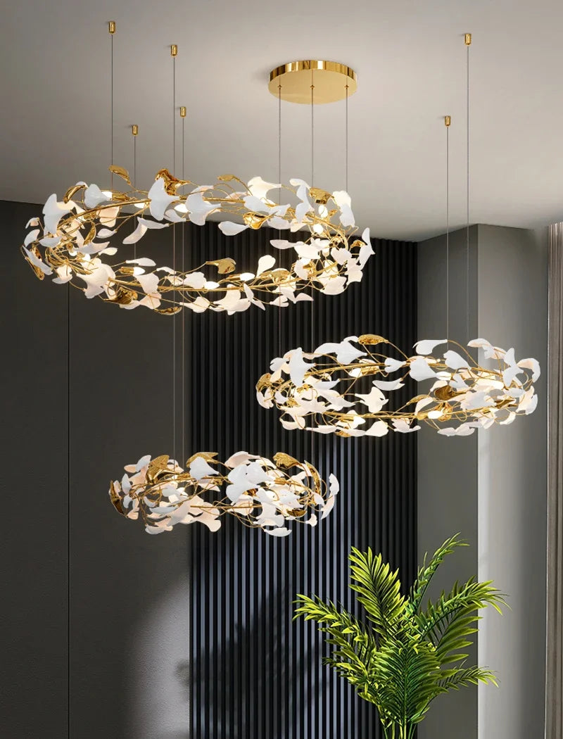 lustre moderne en céramique avec pétales de led