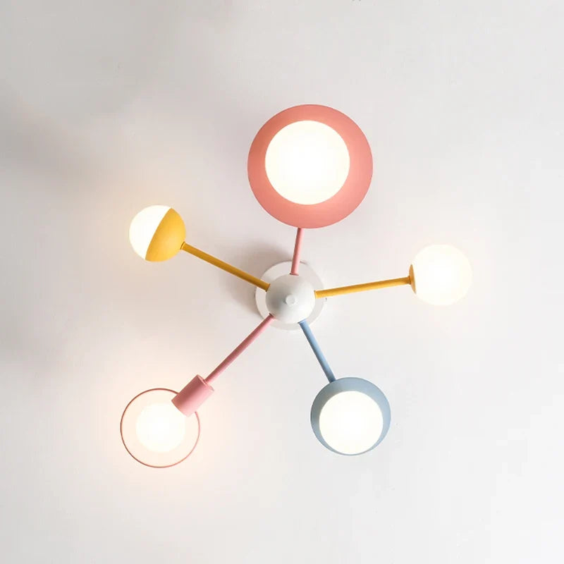 lustre nordique pour enfants avec abat-jour en verre et led dessin animé