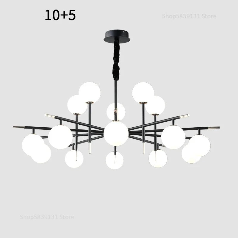 lustre nordique en fer avec boule de verre led pour restaurant
