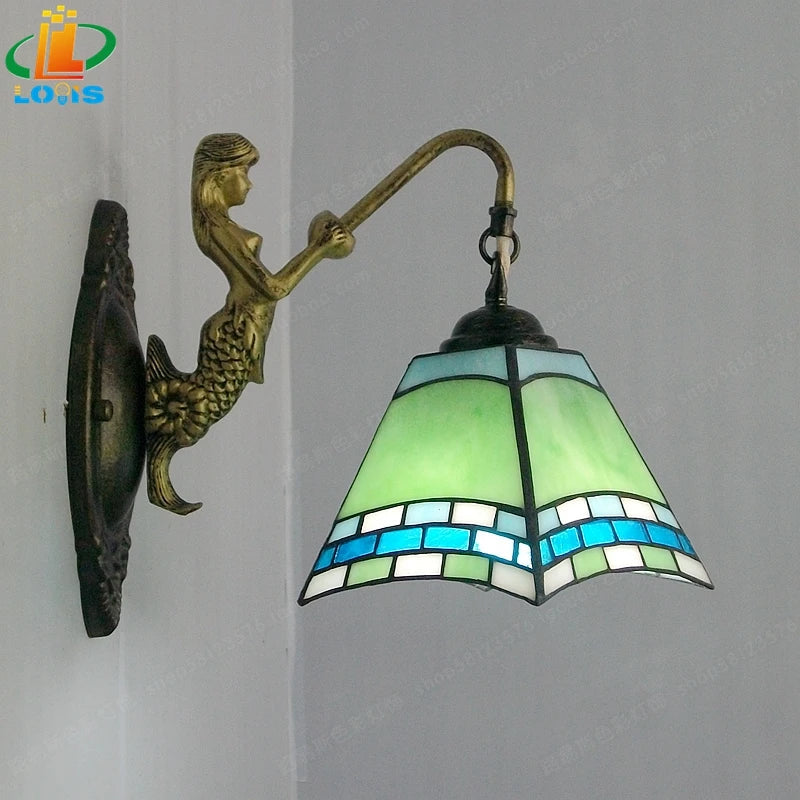 applique murale style méditerranéen forme de sirène en verre décoratif