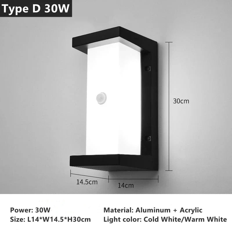 18W 30W Outdoor LED Wall Lamp PIR Motion Sensor IP65 Waterproof Porch Light Balcony Garden Corridor Wall Sconce Lighting Fixture