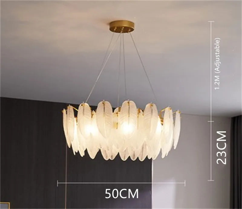 lustre moderne en verre en forme de plume d'oie éclairage suspendu