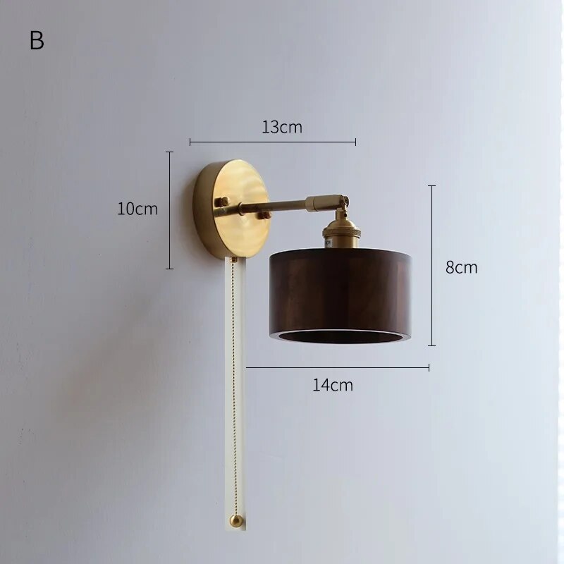 Applique murale en bois avec chaîne à tirer