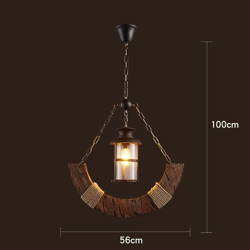 lustre vintage loft en bois avec suspension LED