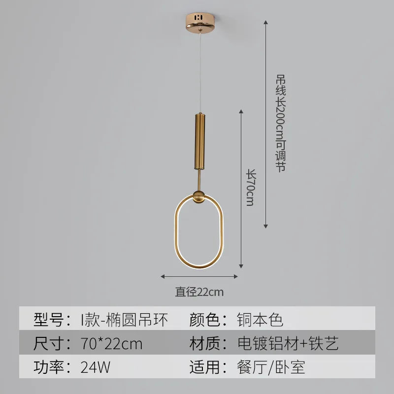 suspension LED en cristal doré au design nordique moderne