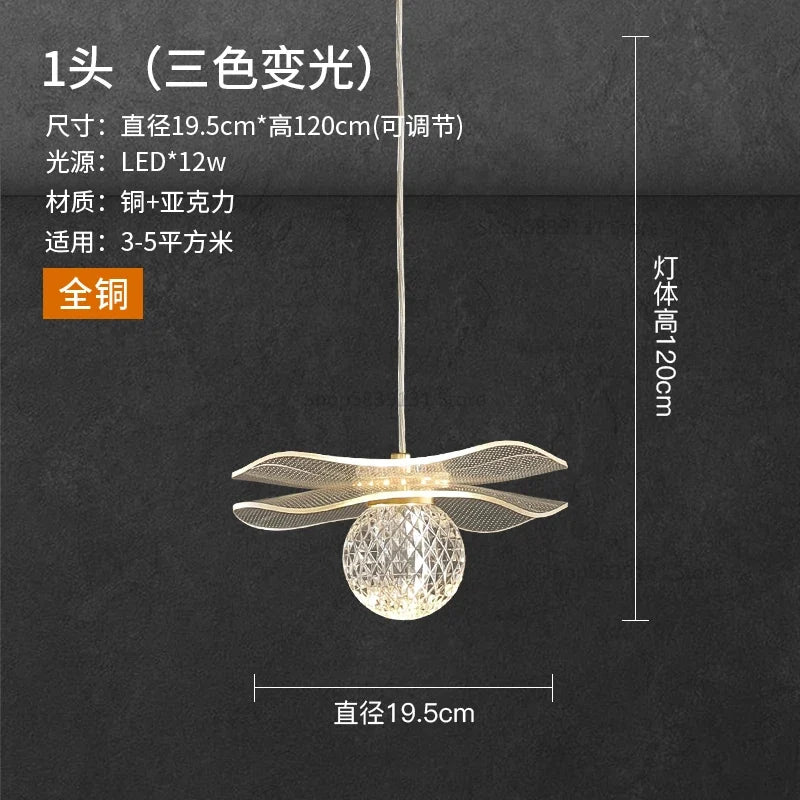 lustre moderne en acrylique et cuivre led feuille de lotus