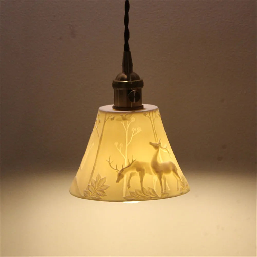 Plafonnier lumière rustique céramique abat-jour loft déco maison suspendu