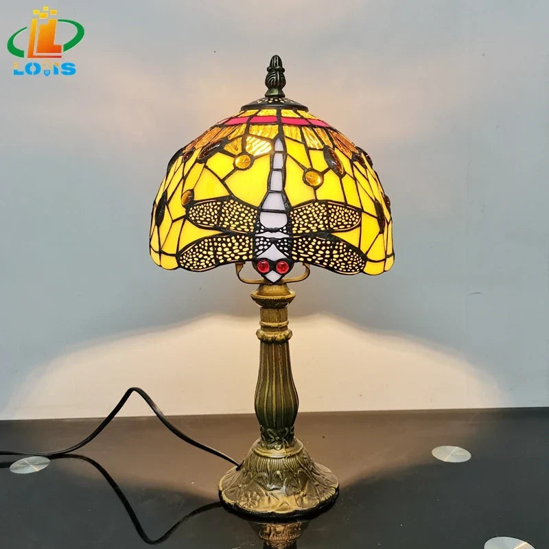 lampe à poser tiffany émaillée pour enfants antique en métal