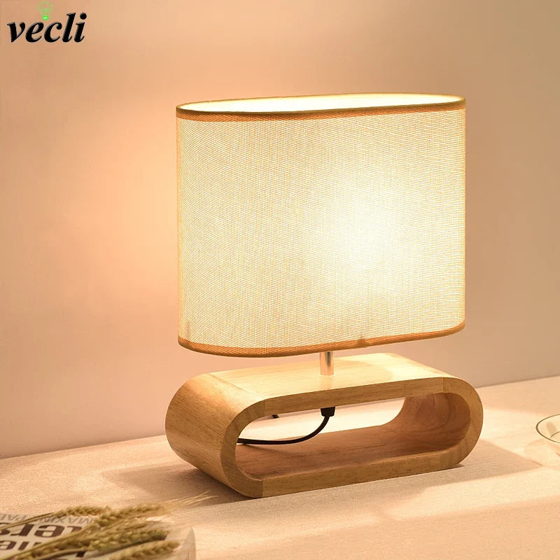 lampe de table nordique en bois créative moderne abat-jour en lin