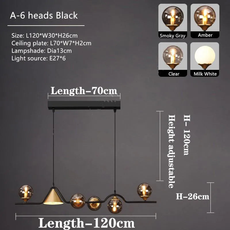 lustre rustique nordique en verre et fer noir décoratif