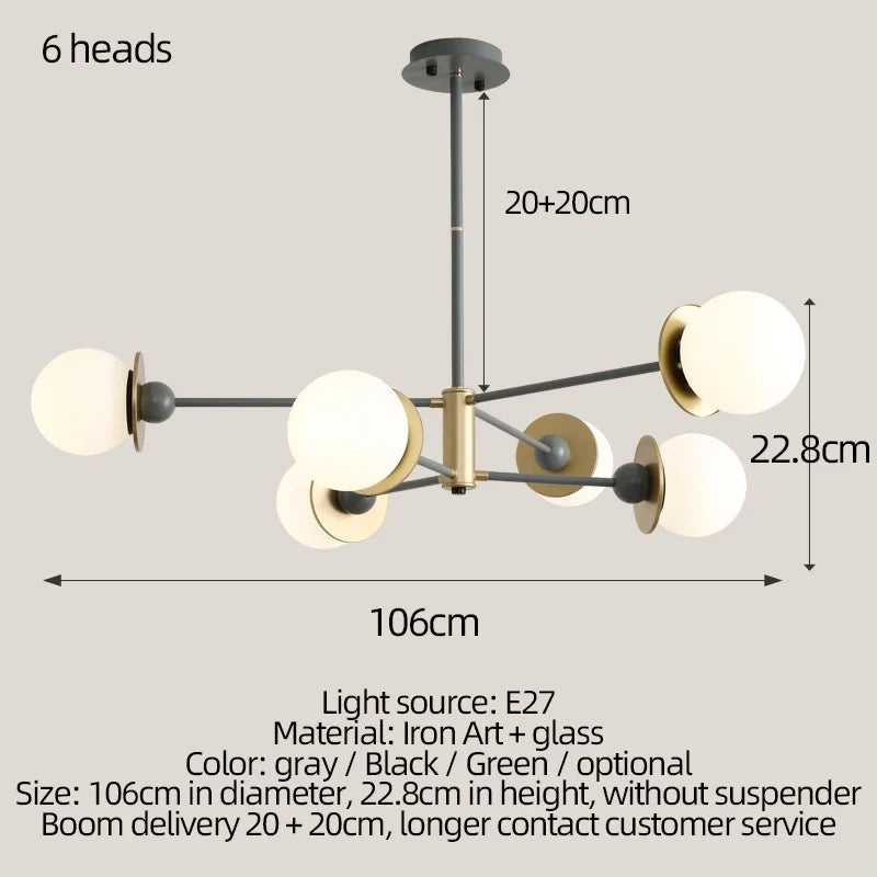 lustre moderne boule de verre pour éclairage intérieur décoratif