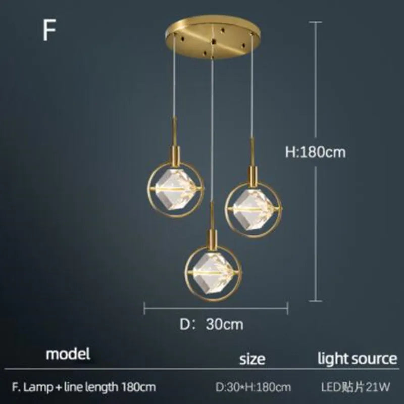 lampe nordique créative en cristal pour restaurant et bar