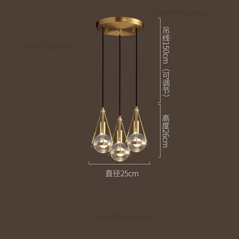 suspension luminaire loft led en cuivre cristal nordique