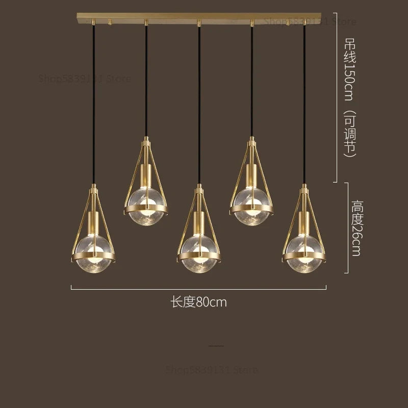 suspension luminaire loft led en cuivre cristal nordique