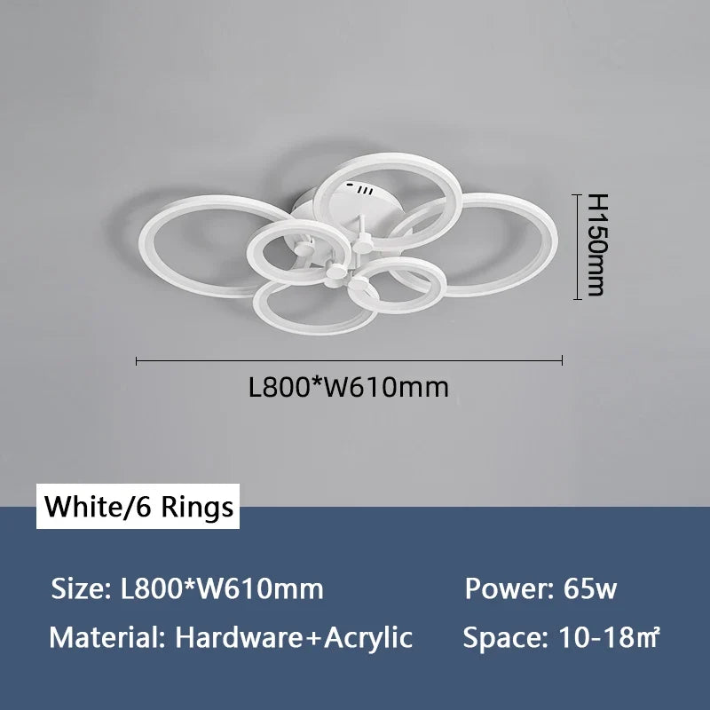 lustre moderne à anneaux circulaires avec éclairage led