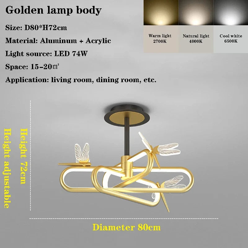 lustre nordique de luxe libellule led rétractable moderne
