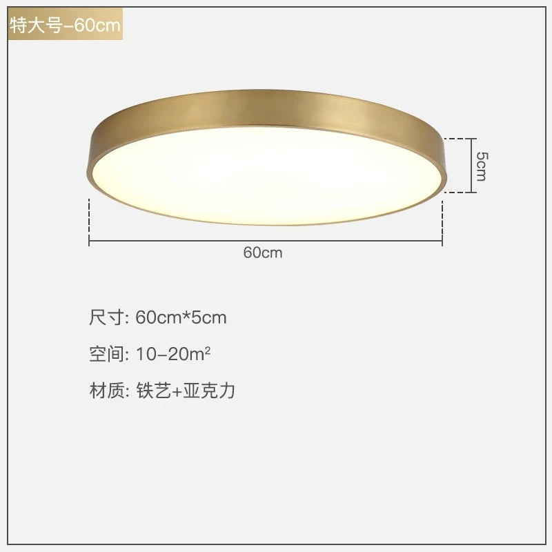 plafonnier led acrylique doré moderne ultrafin