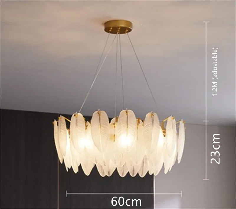 lustre moderne en verre en forme de plume d'oie éclairage suspendu