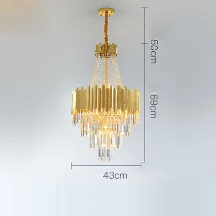 lustre en cristal design art déco en acier inoxydable avec éclairage led