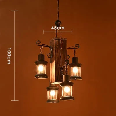 lustre rétro en bois 4 têtes pour hôtel café restaurant