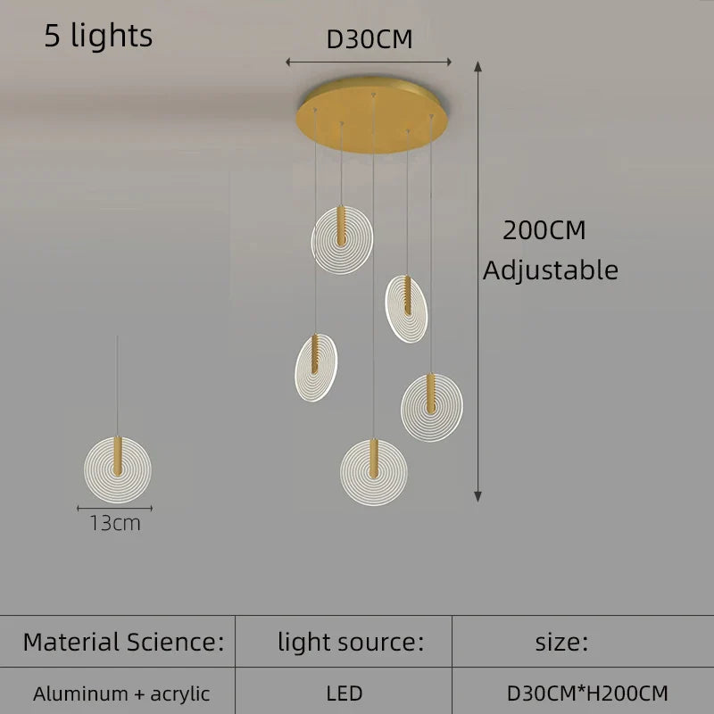 lustre à led moderne pour escalier en colimaçon haut plafond