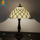12 Inch European Crystal Bead Glass Table Lamp Tiffany Style Study Room Reading Bar Table Lighting Simple Retro Art Metal Base