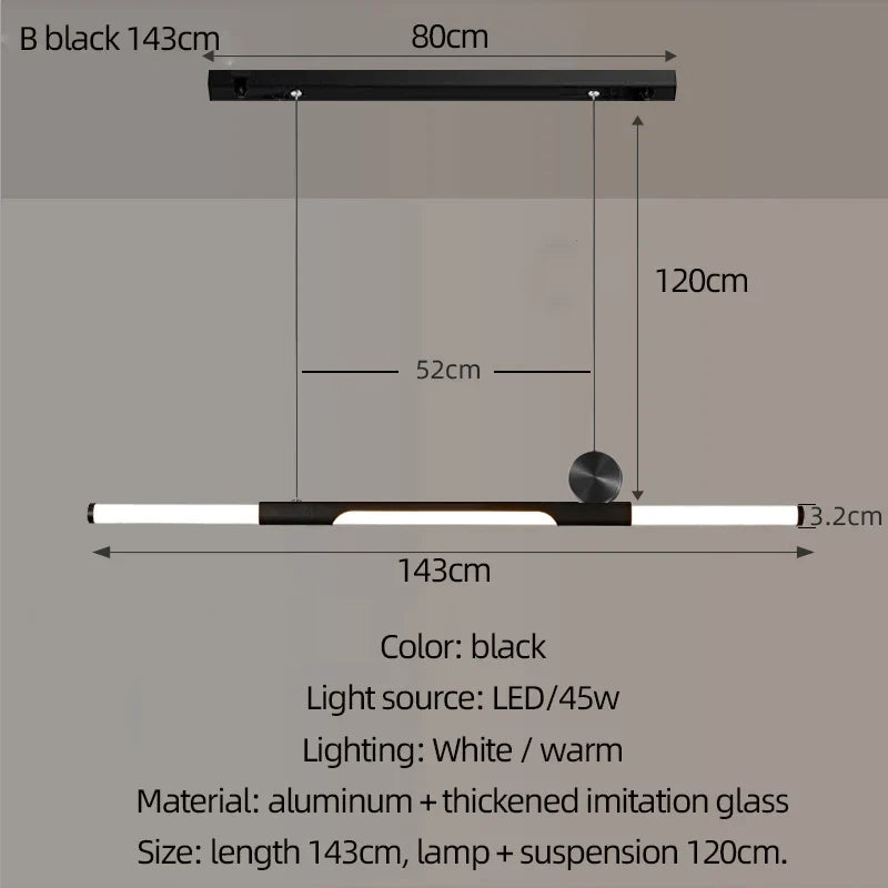 Chandelier in long dining room, black / gold thickened glass modern chandelier, hall, coffee shop, study, LED bar chandelier