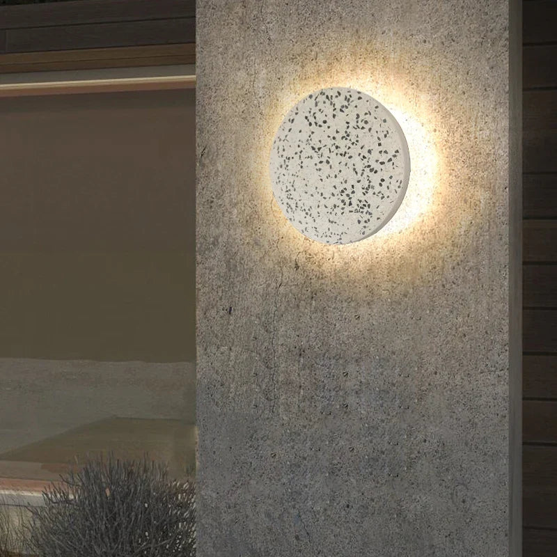 Applique extérieure LED étanche jardin rond intérieur Terrazzo &amp; acrylique décoration fond applique murale terrasse éclairage mural