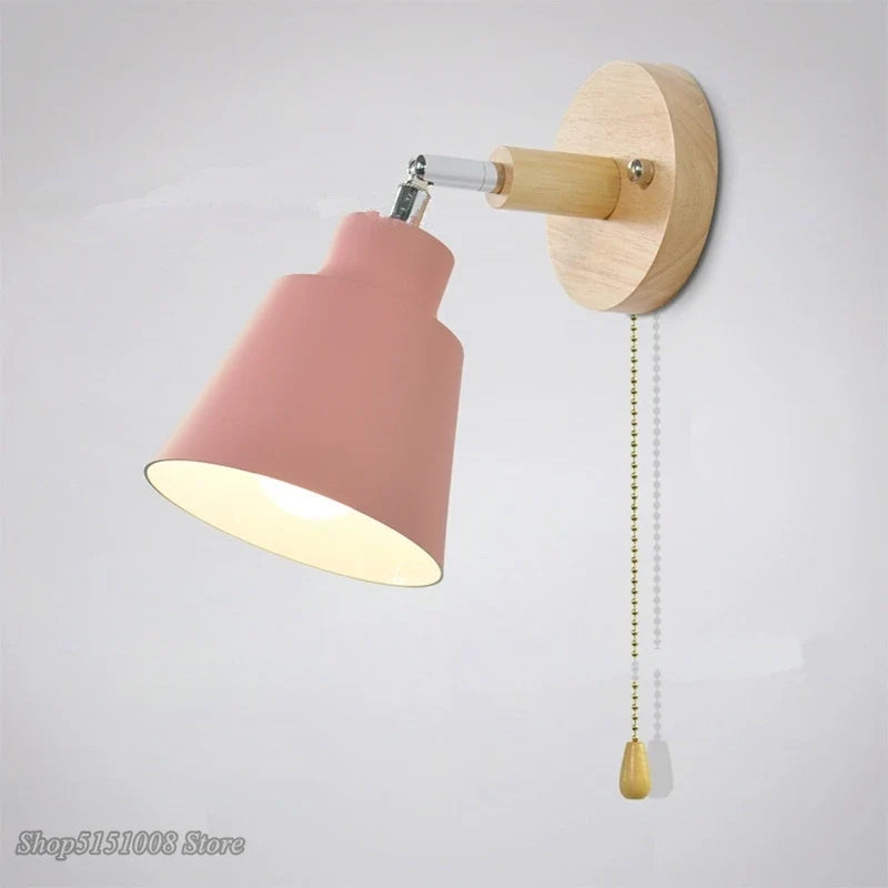 applique murale nordique en bois rotative avec interrupteur moderne