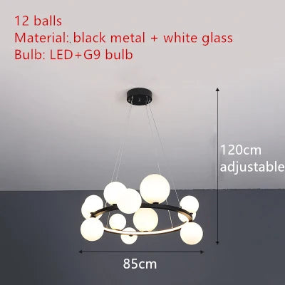 Lustre design rond avec boules en Verre clair à LED