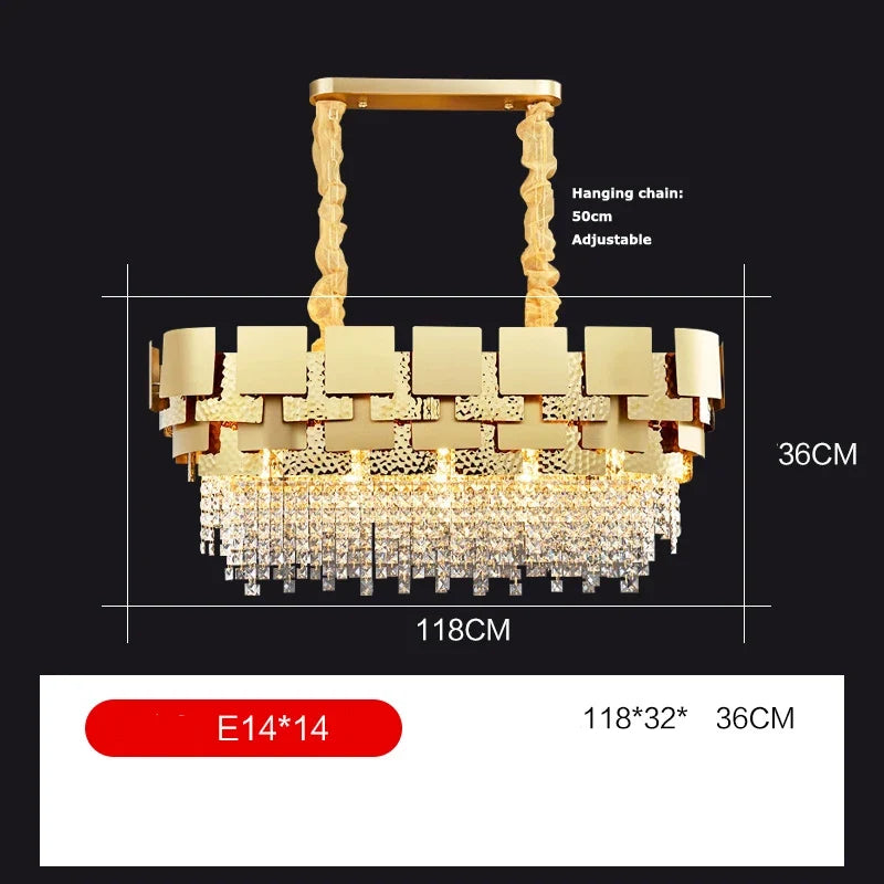 lustre en acier inoxydable à led avec cristal doré