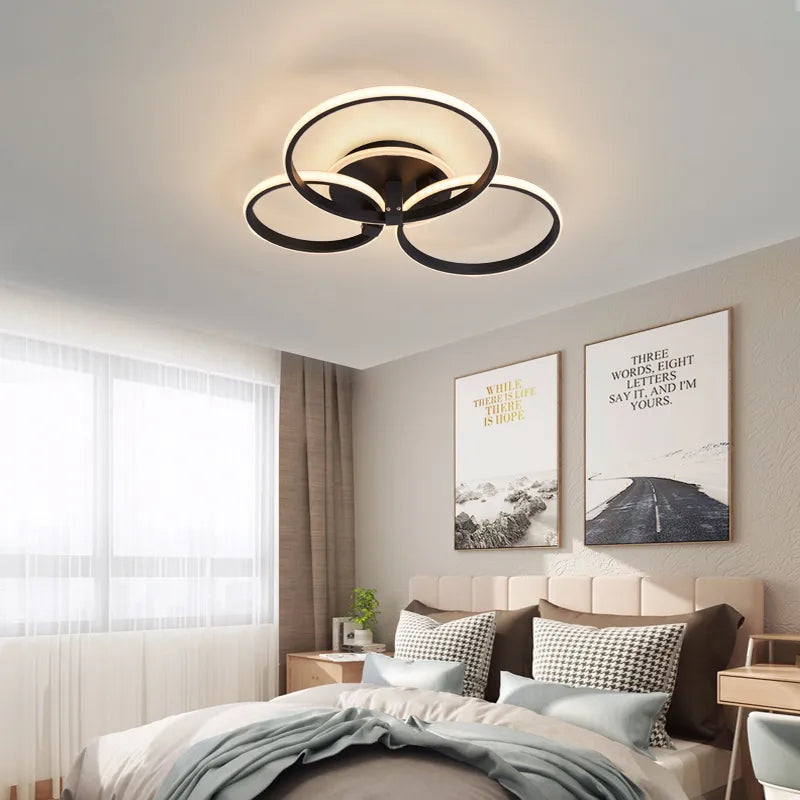 Lustre Led moderne anneau Led plafonniers salon chambre lumières plafond noir/blanc 1-5 anneau d'éclairage APP/lustre à distance