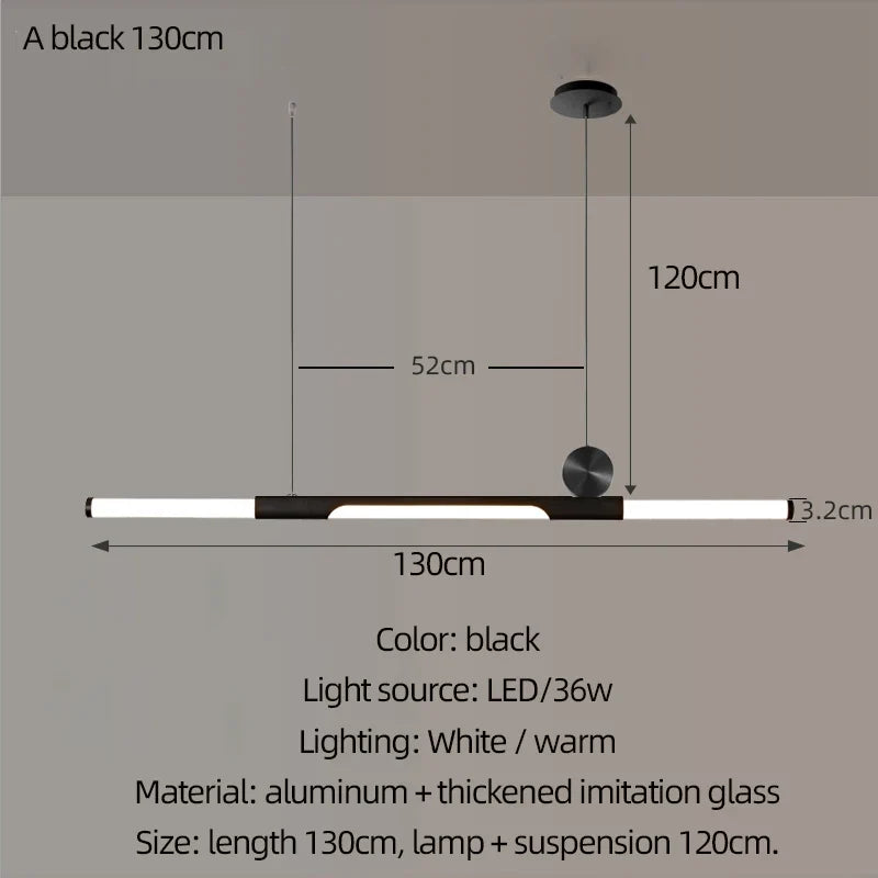 Chandelier in long dining room, black / gold thickened glass modern chandelier, hall, coffee shop, study, LED bar chandelier