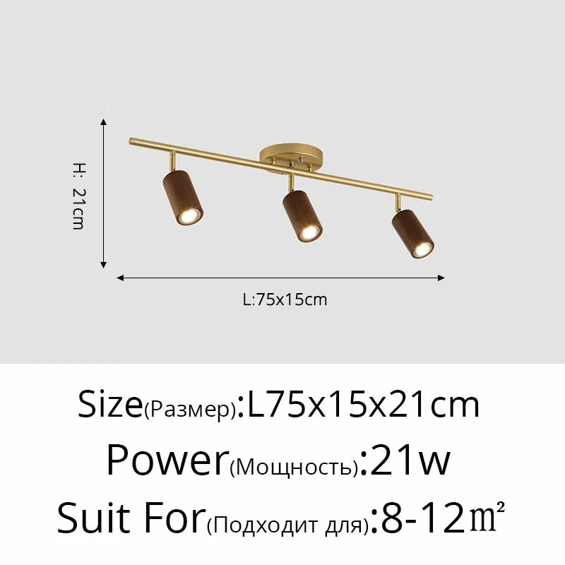 lampe led en bois moderne montée en surface avec plusieurs têtes