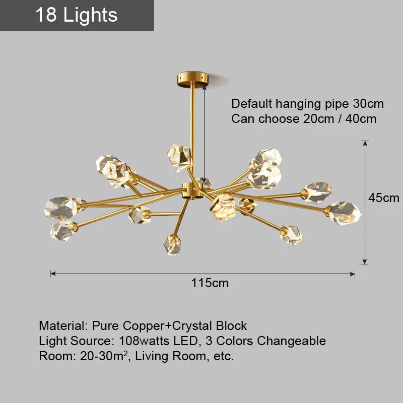 lustre spoutnik design moderne pour décoration intérieure en cristal