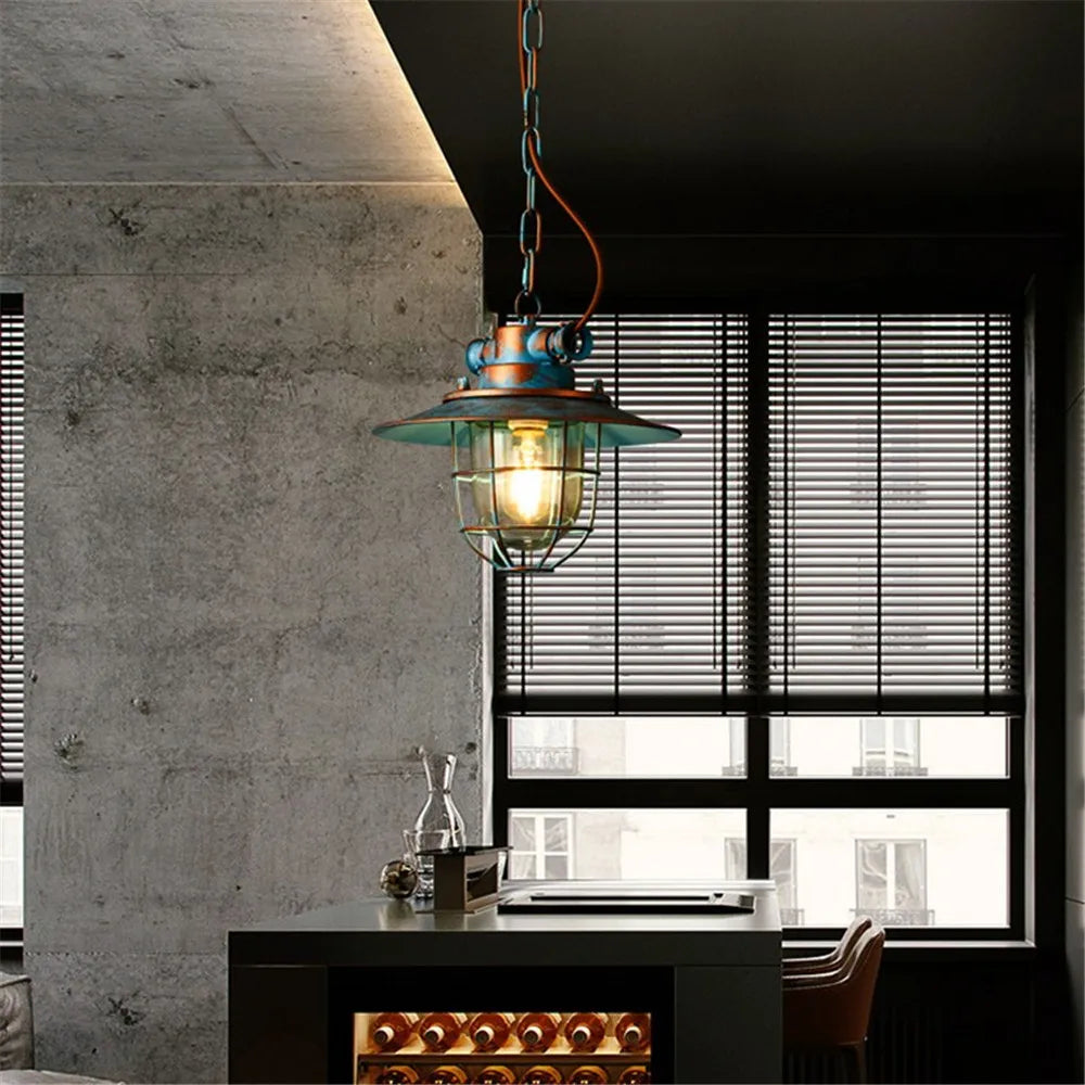 suspension LED industrielle rétro en fer et verre antidéflagrant vintage
