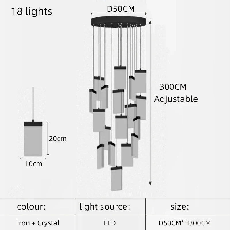 lustre en cristal design lumineux pour escalier et décoration intérieure
