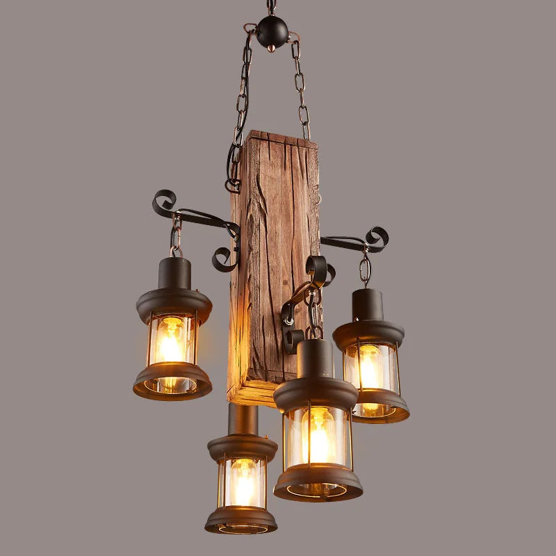 suspension industrielle en bois décorative avec verre