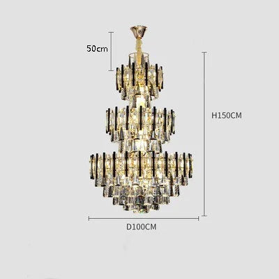 lustre en cristal de luxe pour escalier et hall d'hôtel