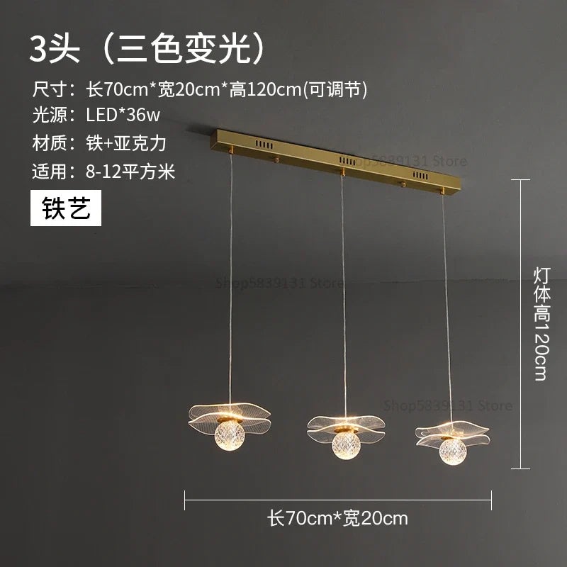 lustre moderne en acrylique et cuivre led feuille de lotus