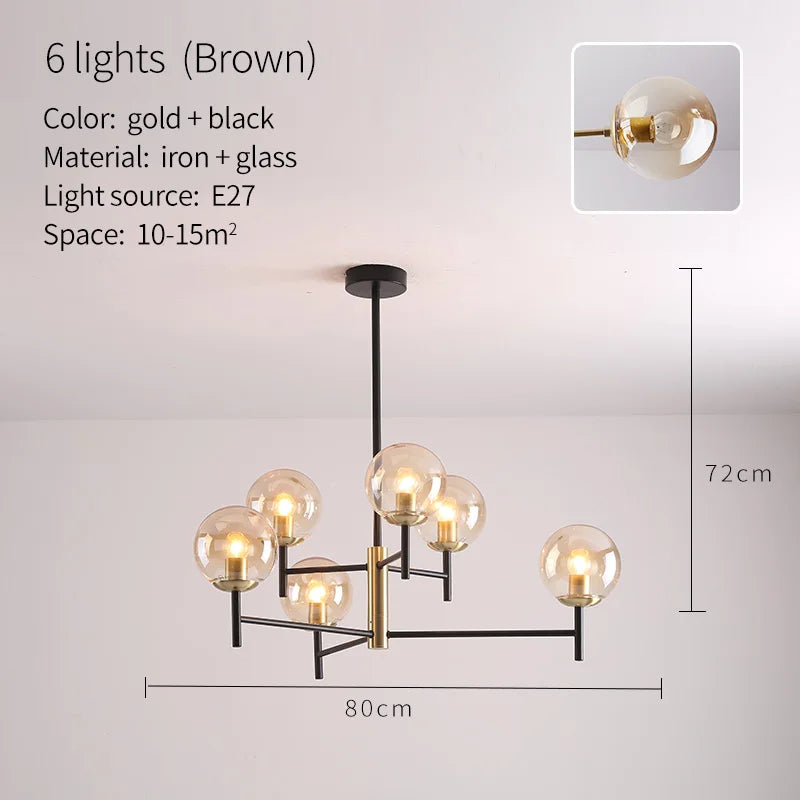 lustre industriel nordique 6 lumières ampoules à bulles de verre