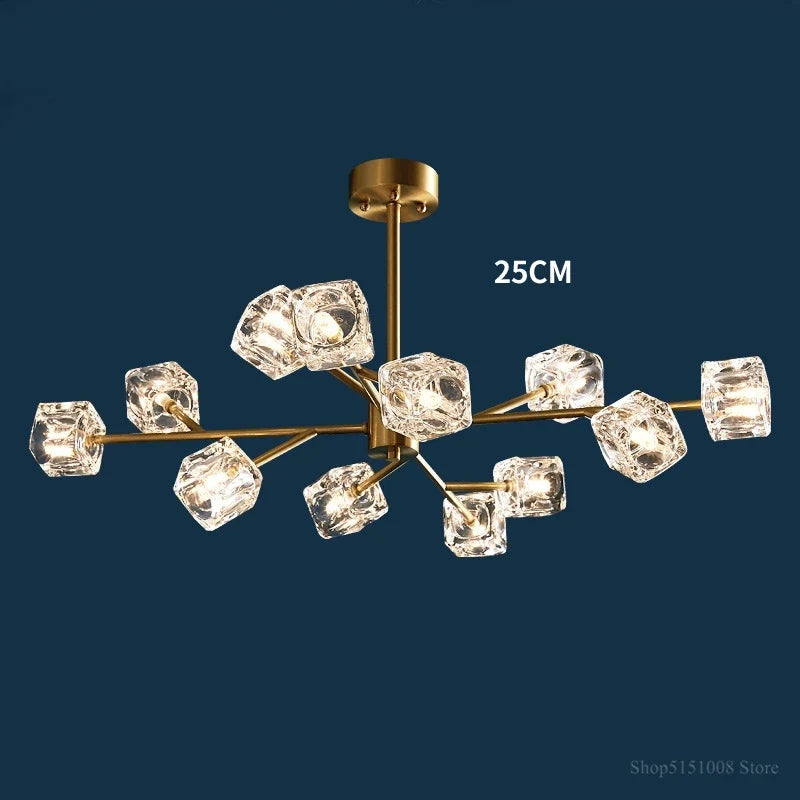lustre led cube glace cuivre doré éclairage style industriel nordique