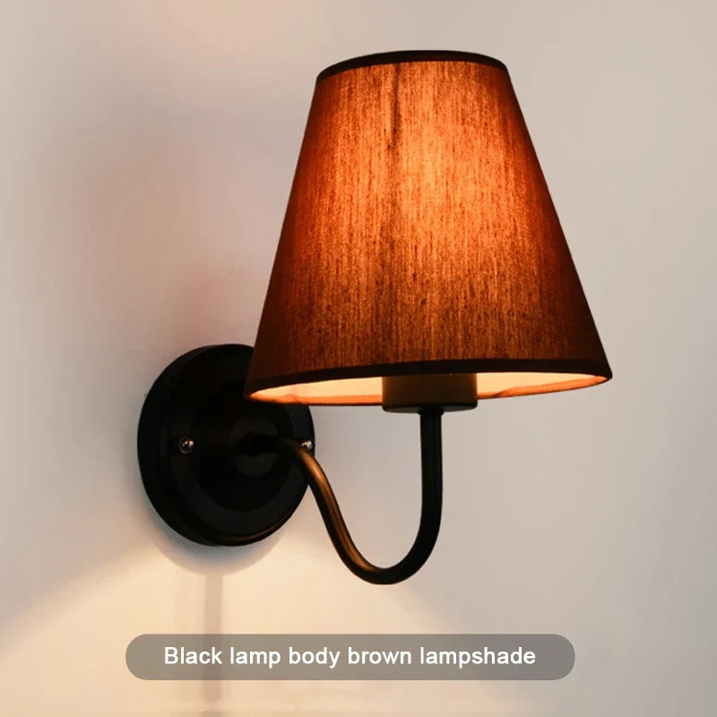 applique murale rétro américaine en tissu avec abat-jour européen led