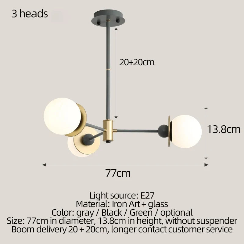 lustre moderne boule de verre pour éclairage intérieur décoratif