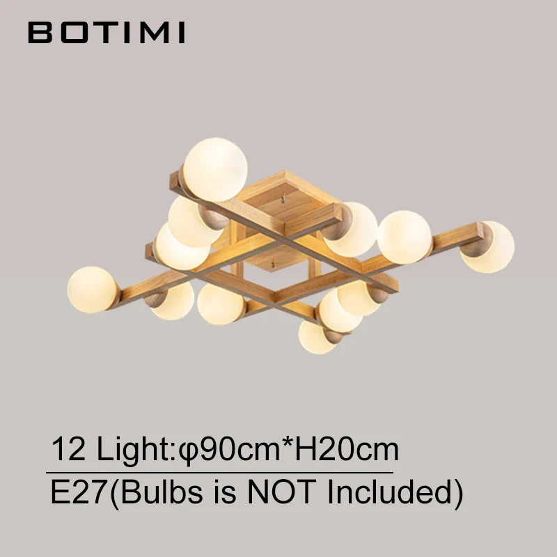 Plafonniers en bois avec abat-jour en verre pour salon moderne monté en Surface Lustres en bois carrés chambre à coucher Luminaire