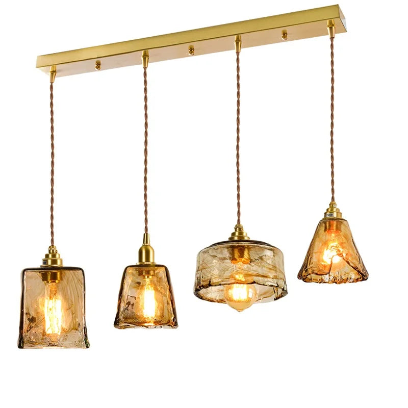suspension led style japonais en bois cuivre réglable vintage