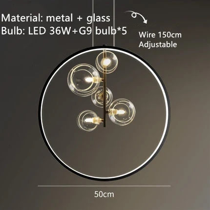 Lustre design rond avec boules en Verre clair à LED