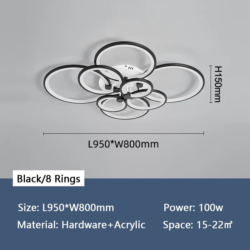 lustre moderne à anneaux circulaires avec éclairage led